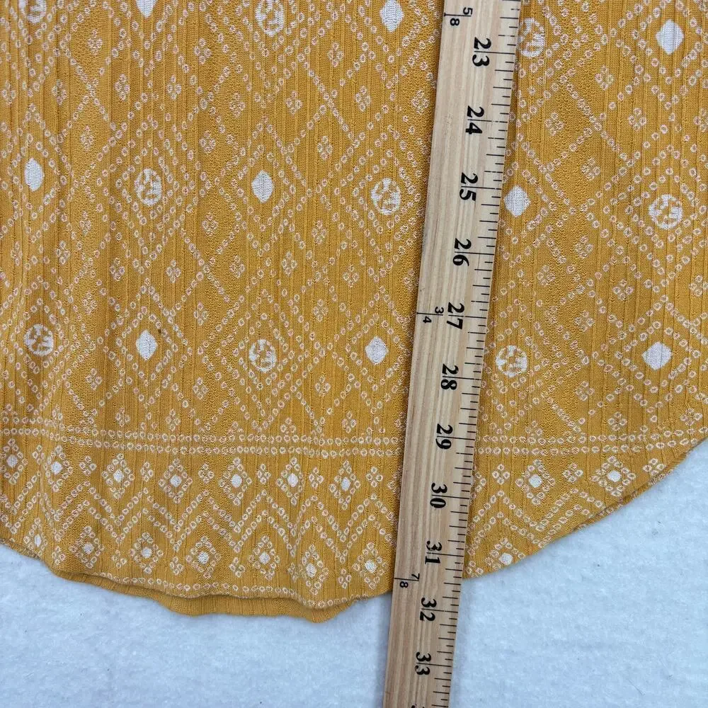 Lucky Brand Peasant Bouse Size M Golden‎ Yellow Print Peasant Tied Deep V Neck